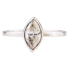 Marquise Diamond Everyday Solitaire Ring Bezel Set in 18k Solid White Gold
