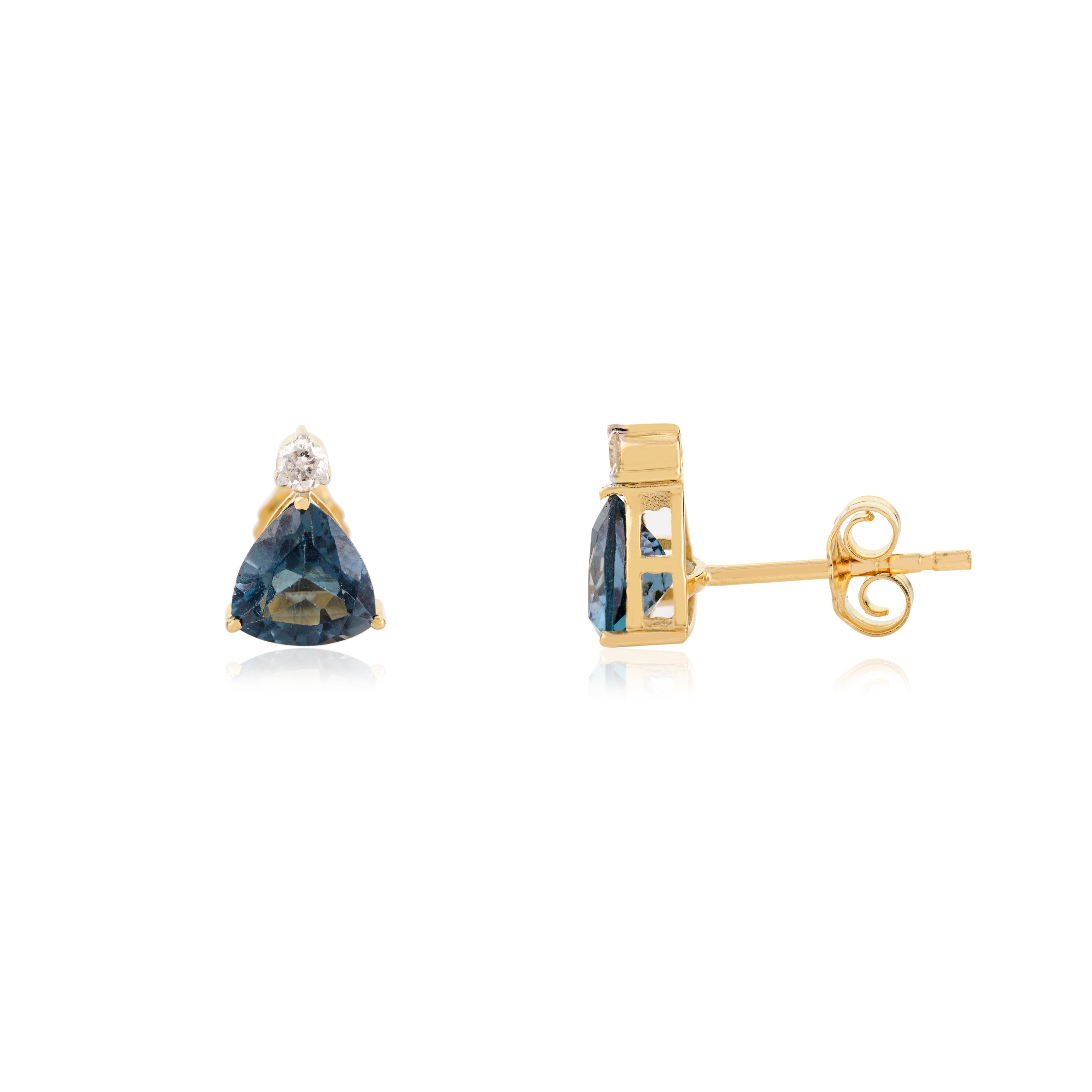 Topaze bleue de tous les jours Bague pendentif diamant Boucles d'oreilles en or jaune massif 18k en vente 5