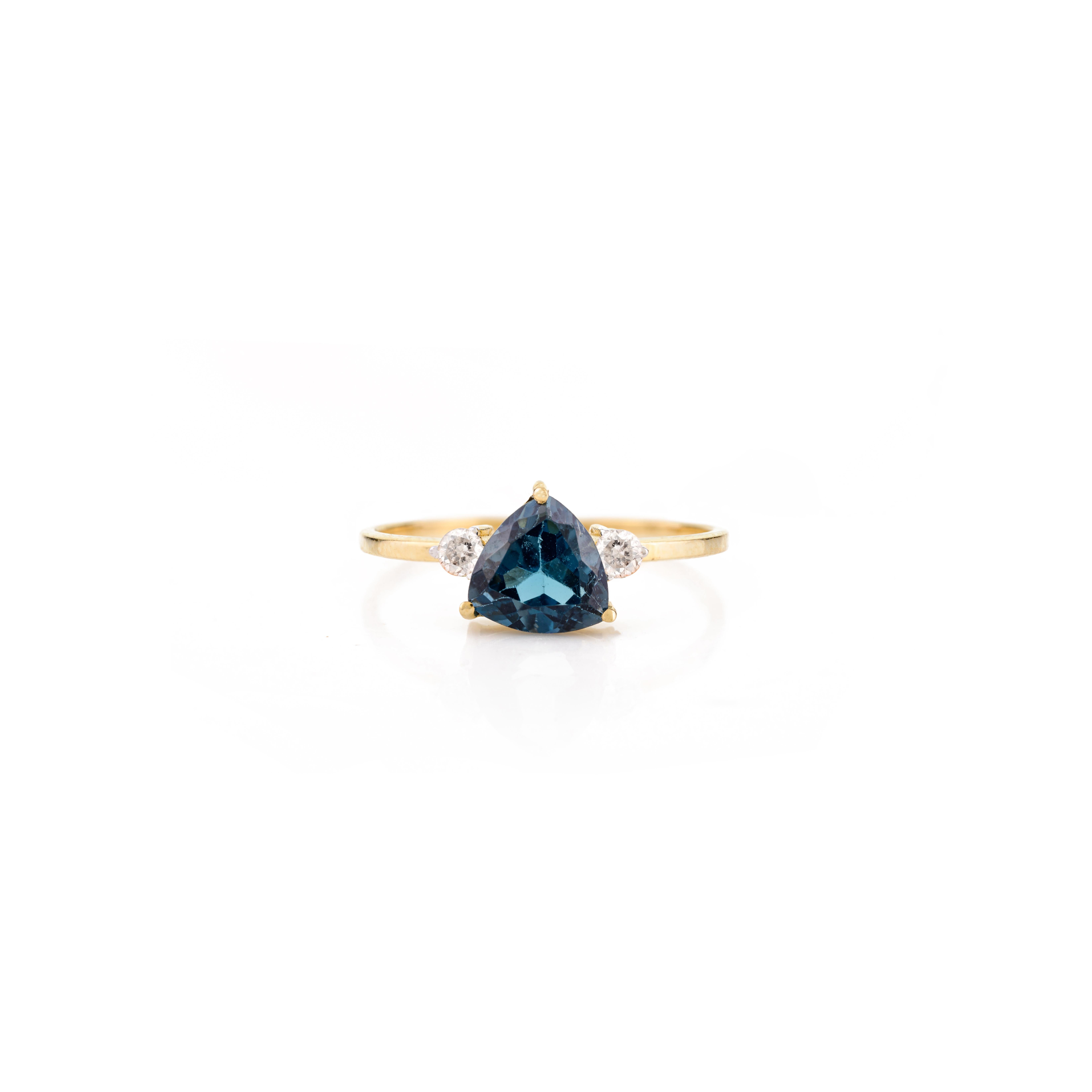 Topaze bleue de tous les jours Bague pendentif diamant Boucles d'oreilles en or jaune massif 18k en vente 9