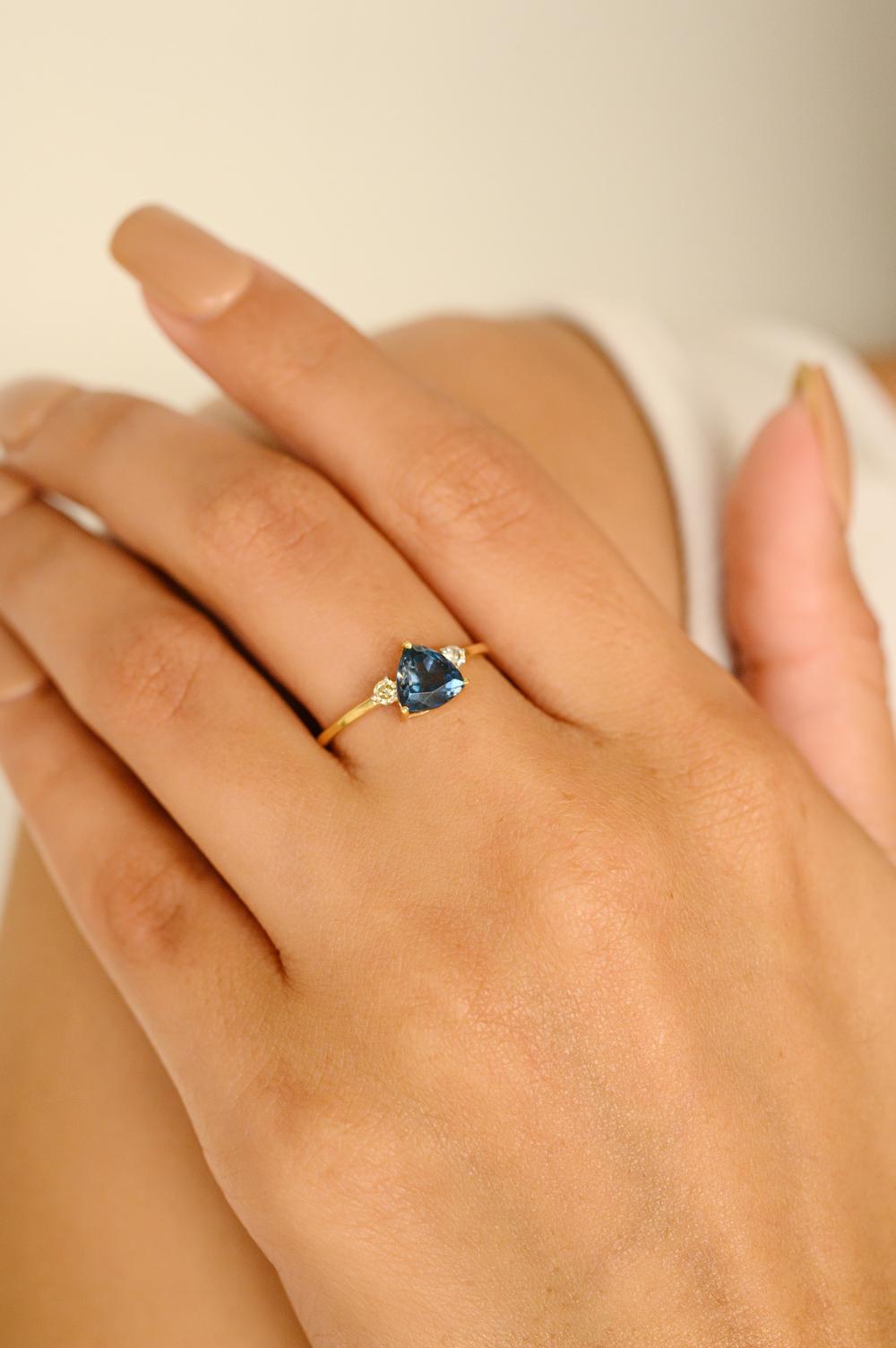 Topaze bleue de tous les jours Bague pendentif diamant Boucles d'oreilles en or jaune massif 18k en vente 10