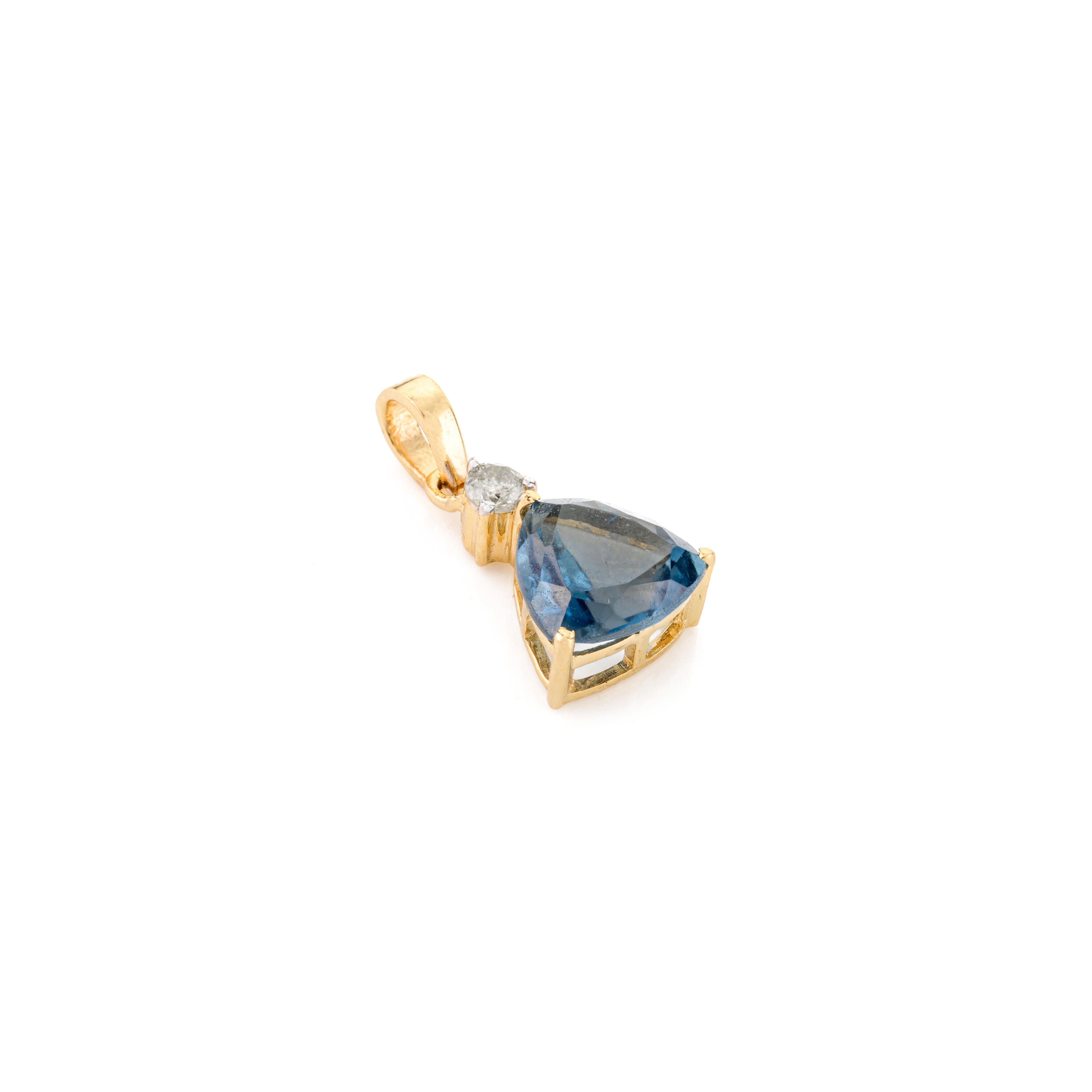 Topaze bleue de tous les jours Bague pendentif diamant Boucles d'oreilles en or jaune massif 18k Neuf - En vente à New York, NY