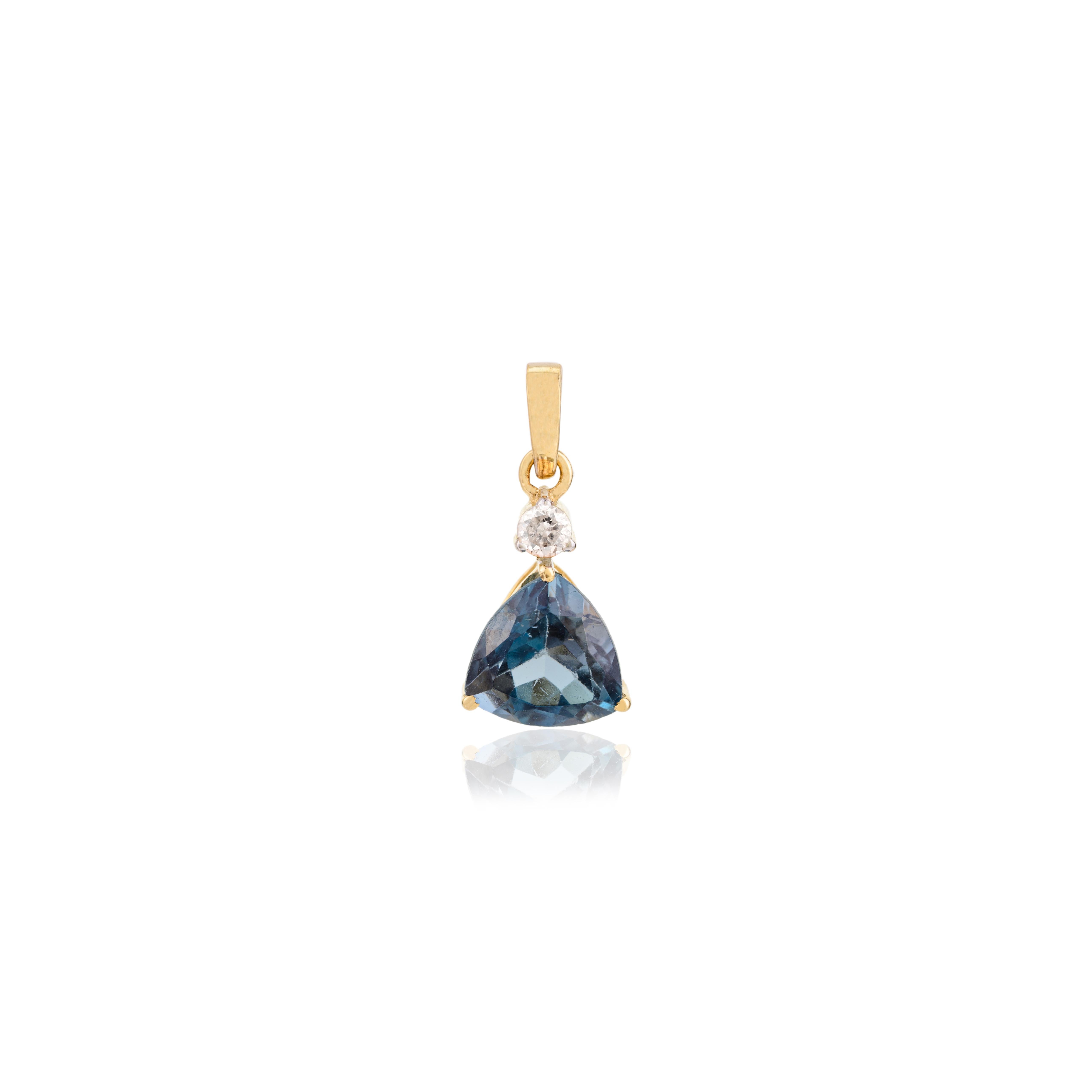 Topaze bleue de tous les jours Bague pendentif diamant Boucles d'oreilles en or jaune massif 18k en vente 1