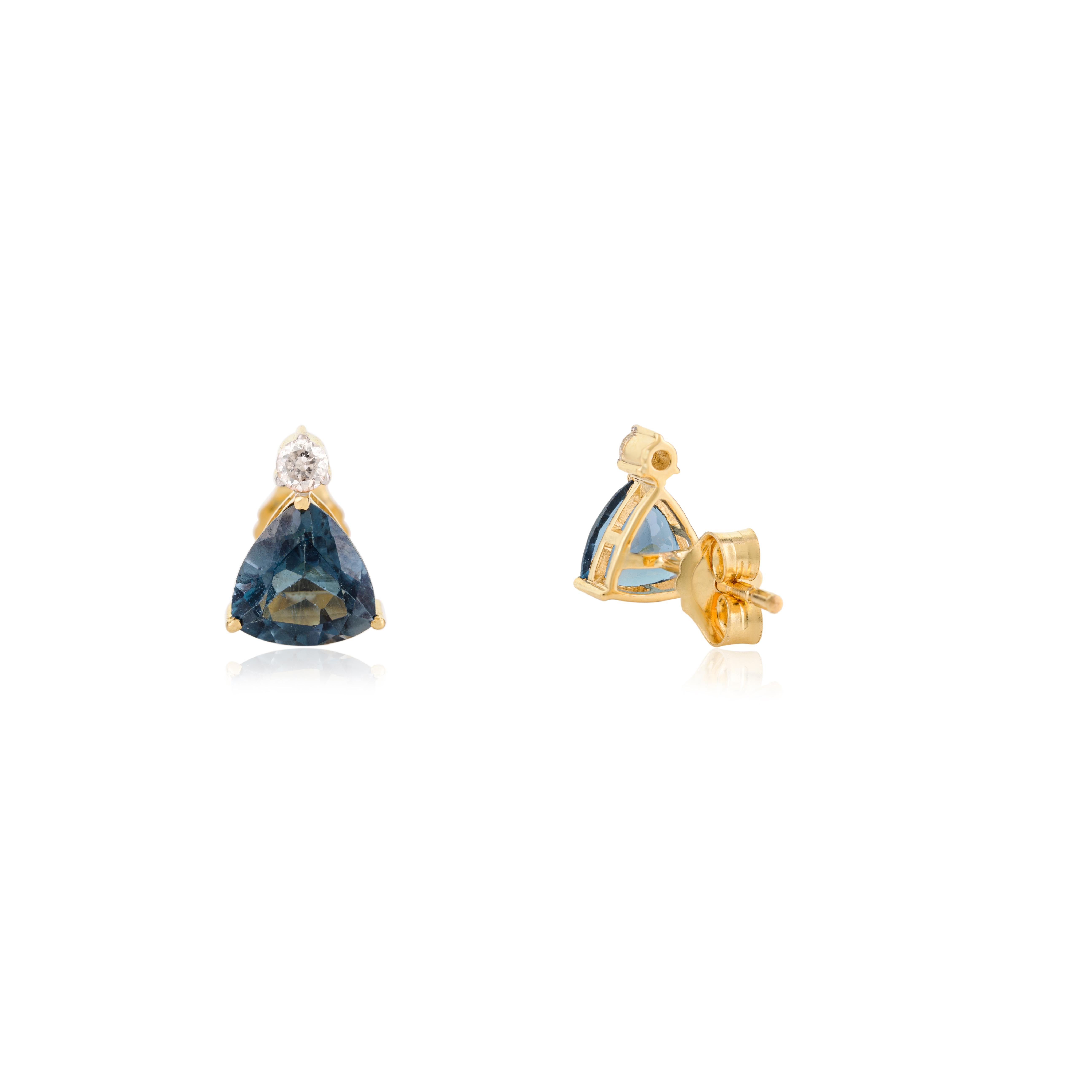 Topaze bleue de tous les jours Bague pendentif diamant Boucles d'oreilles en or jaune massif 18k en vente 3