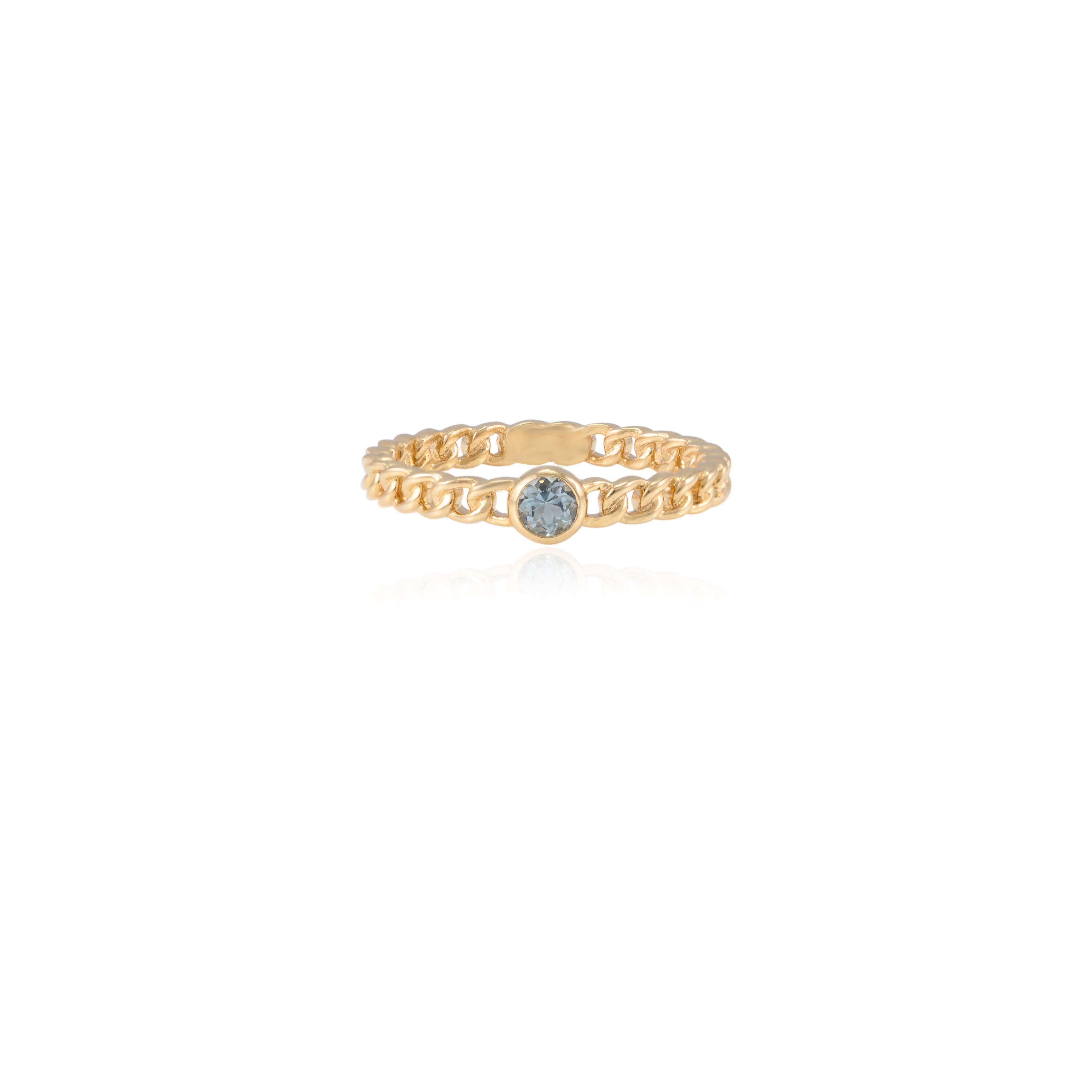 For Sale:  Everyday Blue Topaz Solitaire Curb Chain Ring in 14k Solid Yellow Gold For Her 3