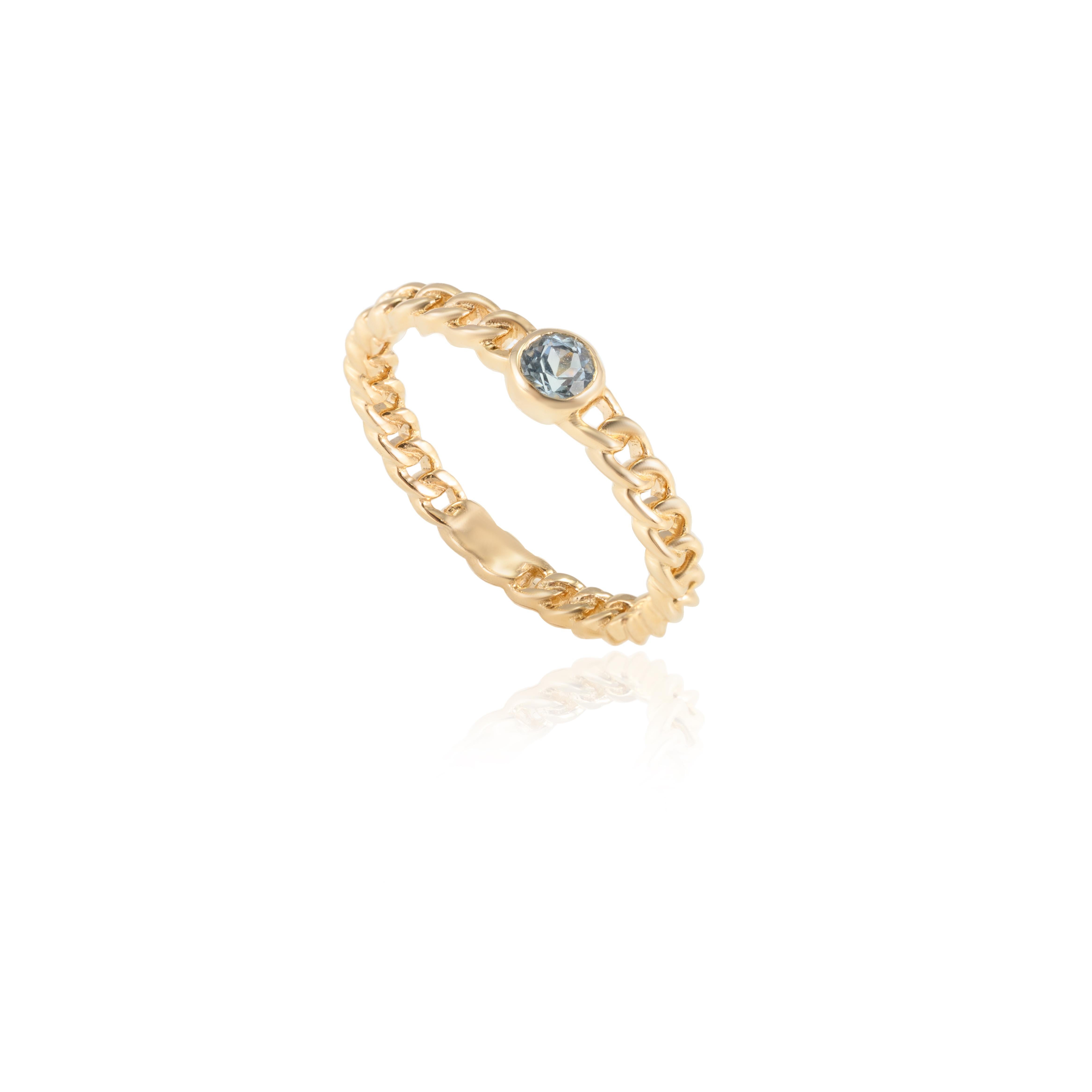 For Sale:  Everyday Blue Topaz Solitaire Curb Chain Ring in 14k Solid Yellow Gold For Her 5