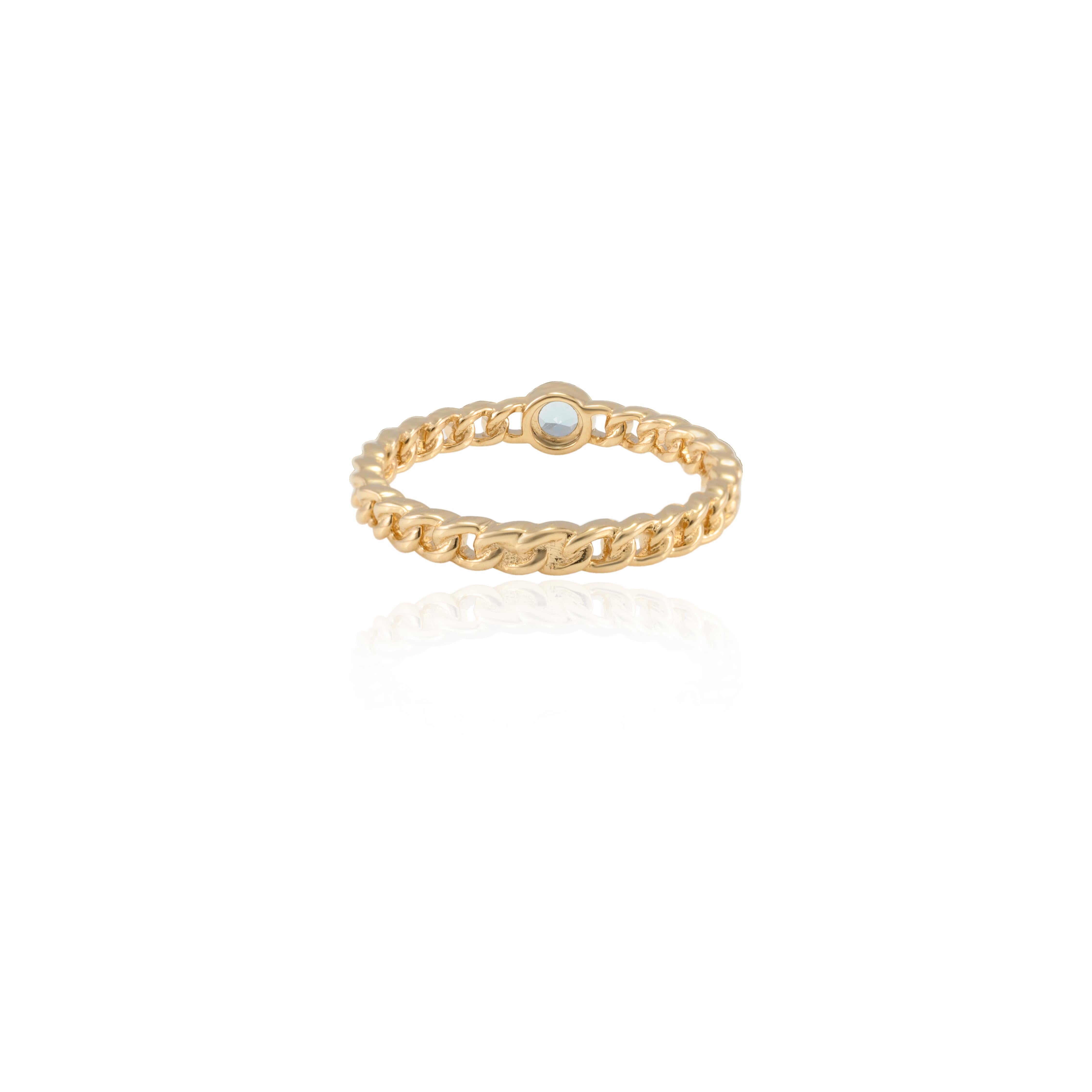 For Sale:  Everyday Blue Topaz Solitaire Curb Chain Ring in 14k Solid Yellow Gold For Her 6