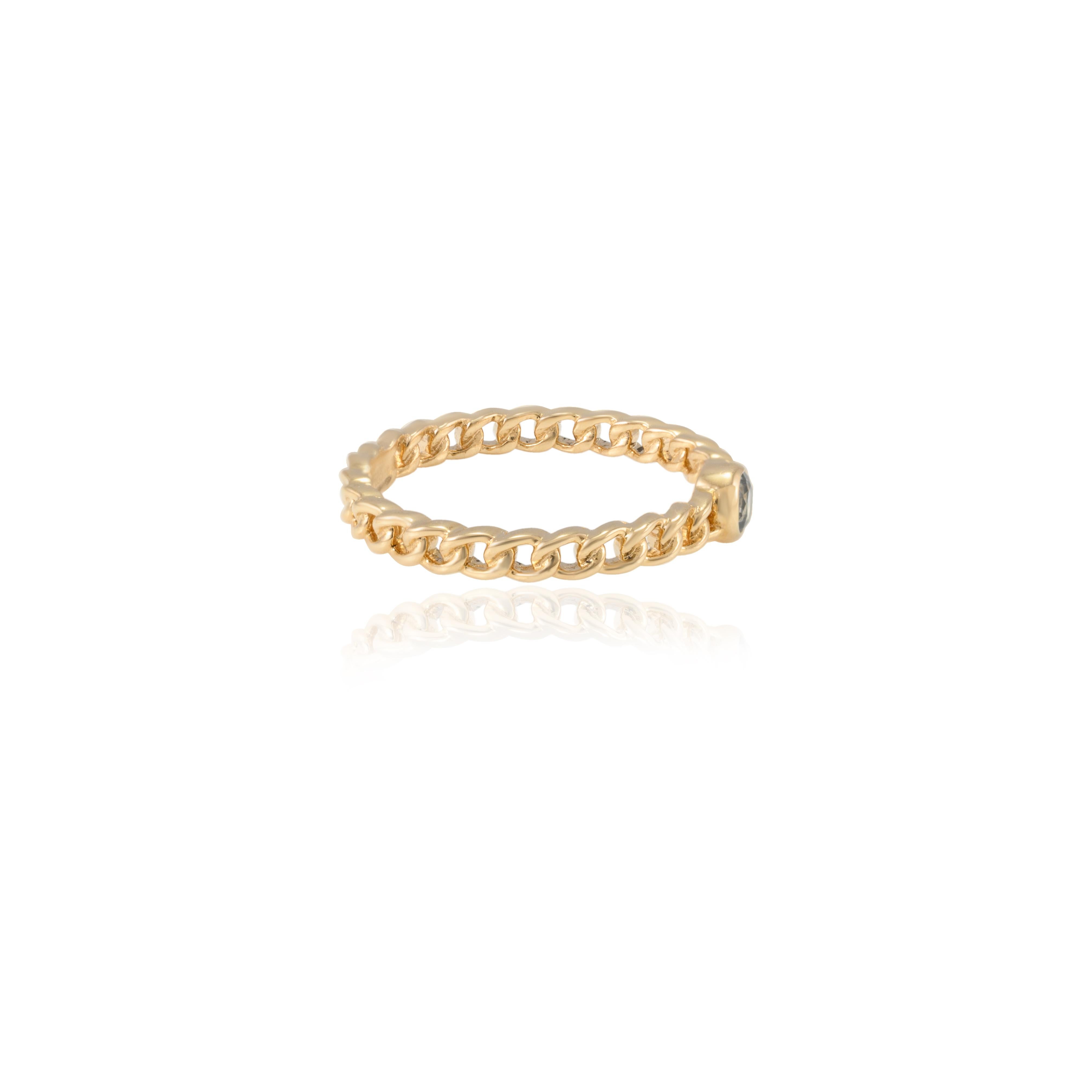 For Sale:  Everyday Blue Topaz Solitaire Curb Chain Ring in 14k Solid Yellow Gold For Her 8