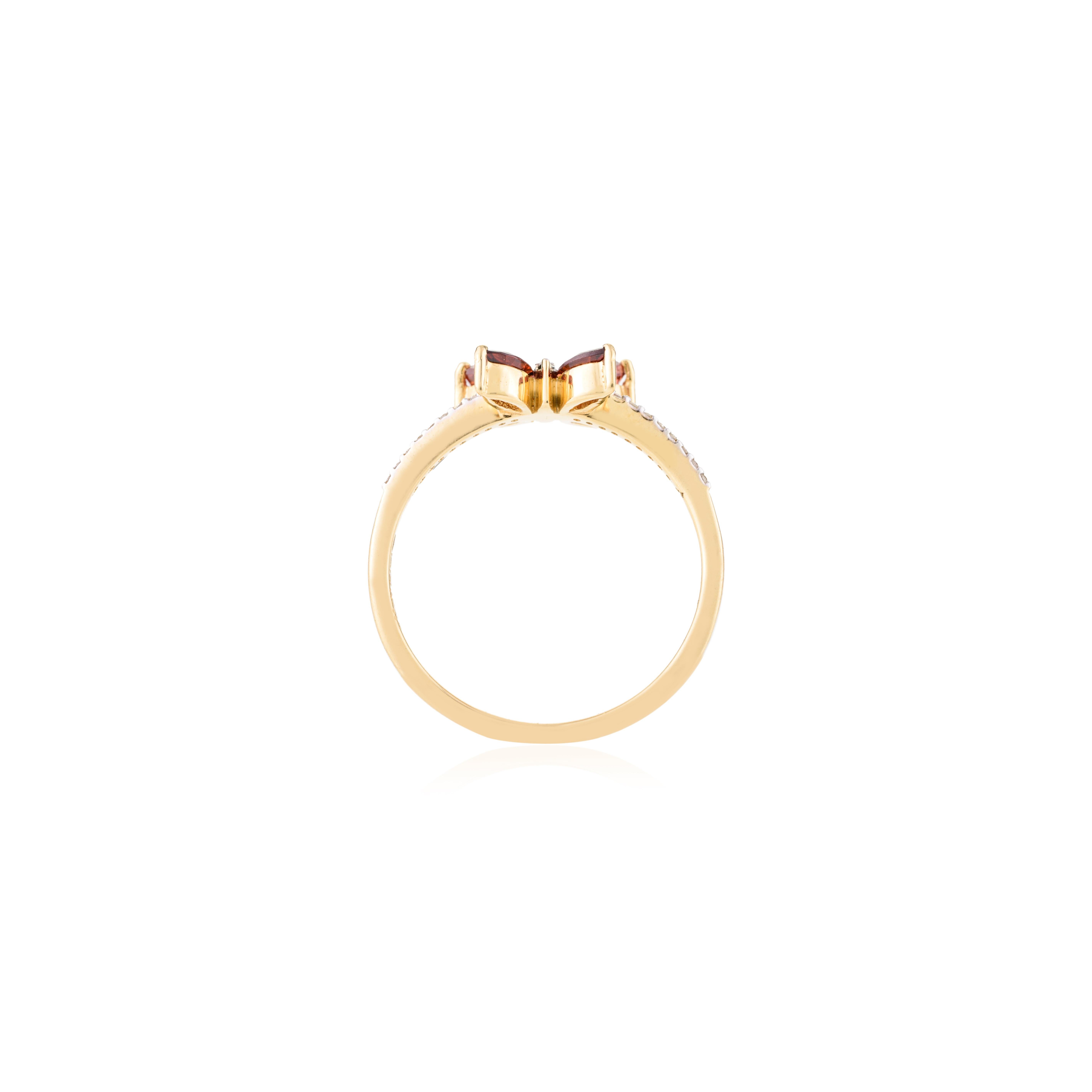 For Sale:  Everyday Dainty Garnet Diamond Butterfly Ring in 18k Solid Yellow Gold 8