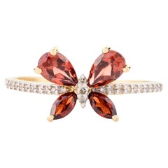 Everyday Dainty Garnet Diamond Butterfly Ring en or jaune massif 18k