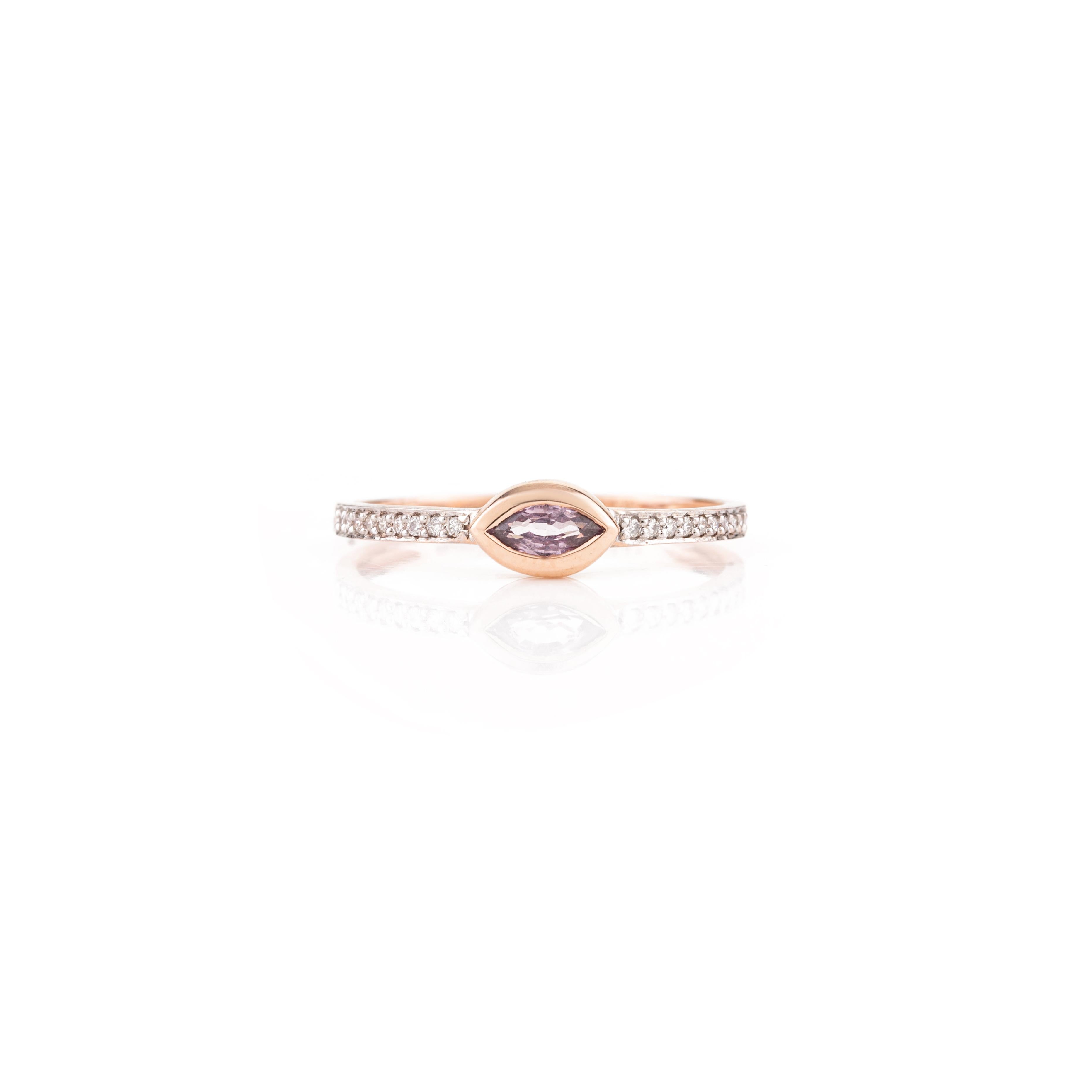 For Sale:  Everyday Marquise Amethyst Ring with Diamonds in 14 Karat Rose Gold 3