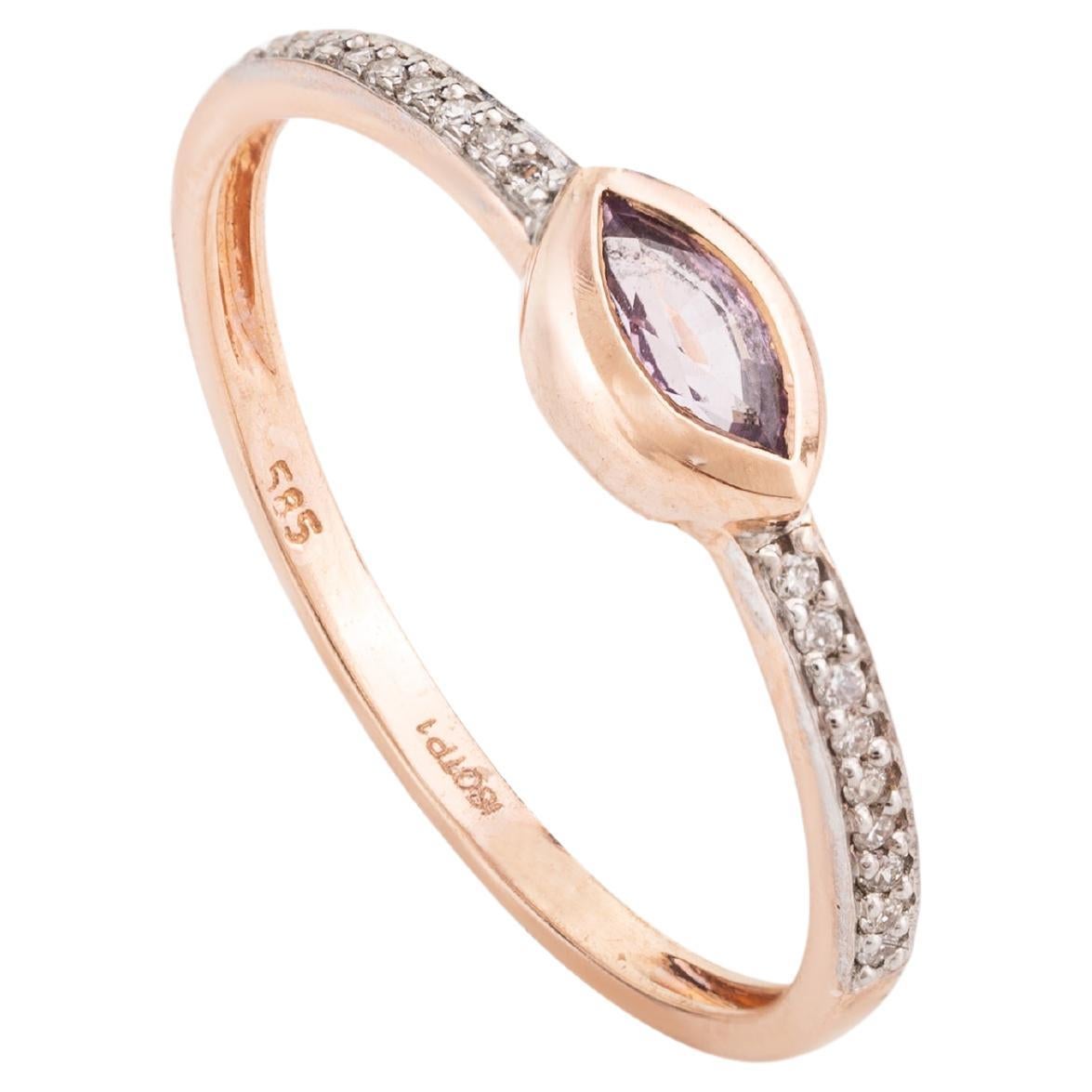 Everyday Marquise Amethyst Ring with Diamonds in 14 Karat Rose Gold