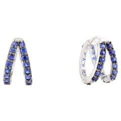 Boucles d'oreilles pour femmes en or blanc 14k, saphir bleu profond de tous les jours