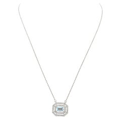 Everyday Diamond Octagon Cut Aquamarine Chain Necklace 14k Solid White Gold