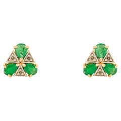 Alltägliche Smaragd und Diamant 14k Gelbgold Trillion Ohrstecker für Sie