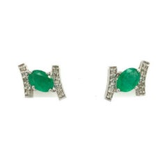 Everyday Emerald and Diamond Stud Earrings in 925 Silver for Graduation Gift