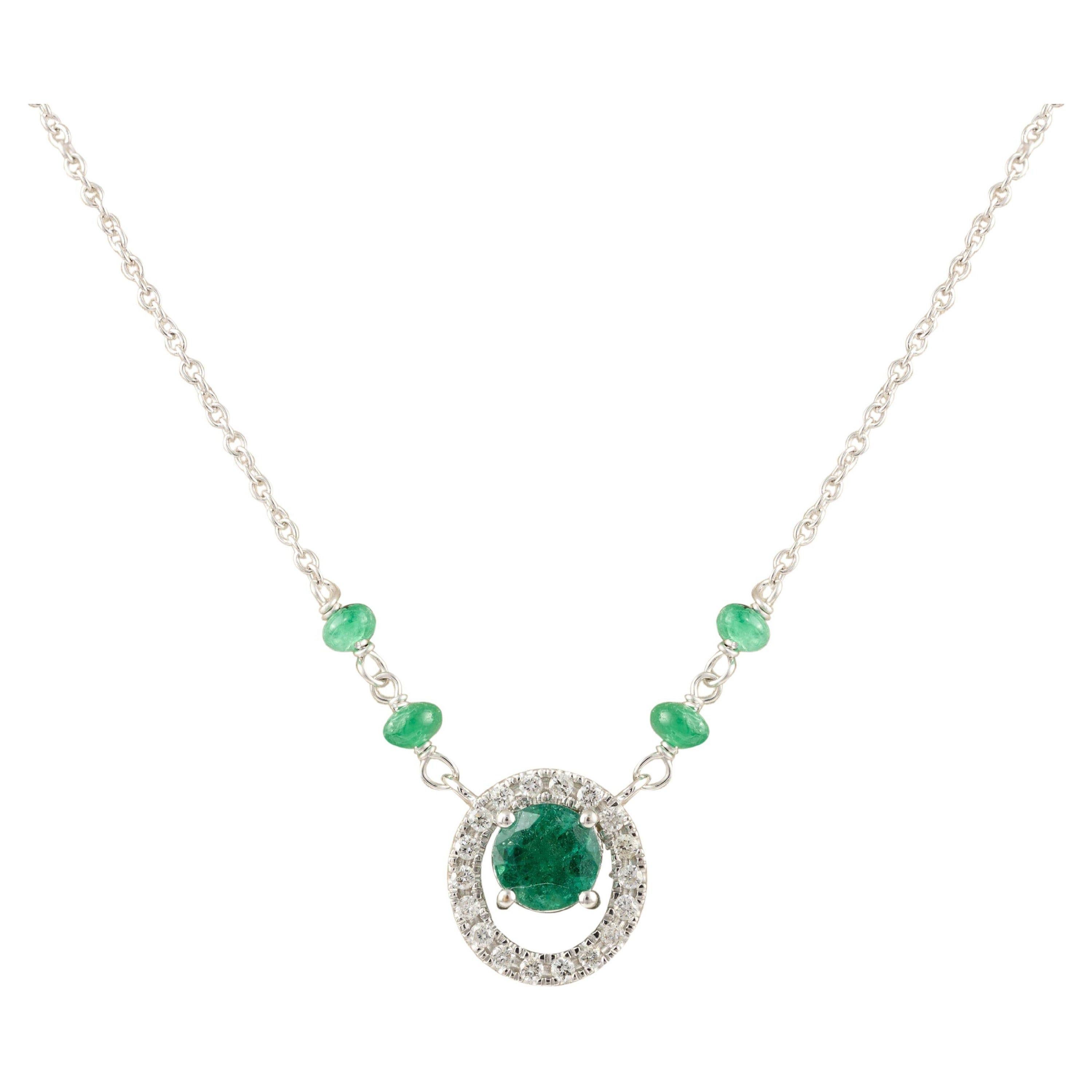 Collar de Diamantes Esmeralda Cotidiano Oro Blanco Macizo 18k, Regalo de Alta Joyería en venta