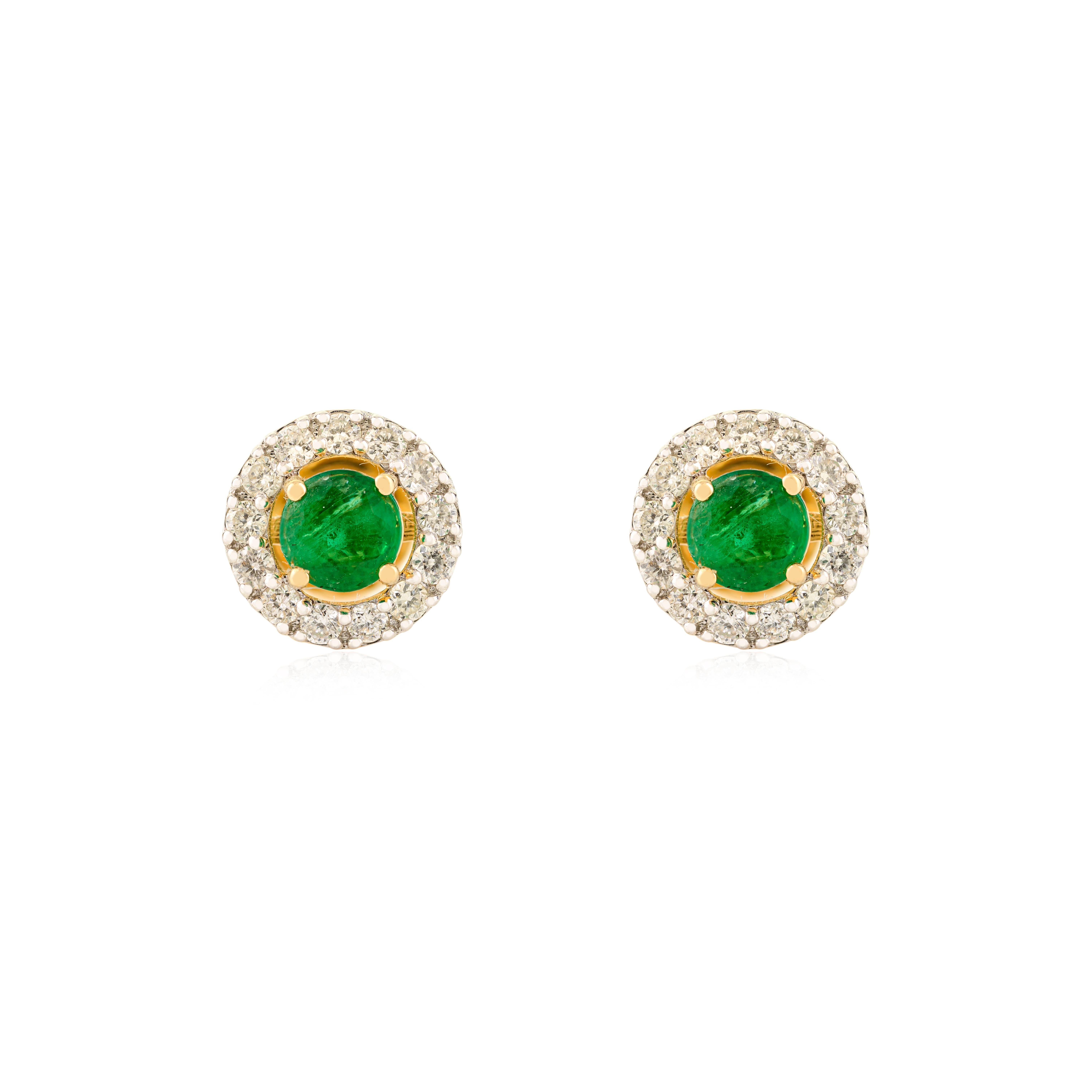 Orecchini tondi con smeraldo e diamante in oro giallo 18 carati, regalo per lei In condizioni Nuovo in vendita a New York, NY