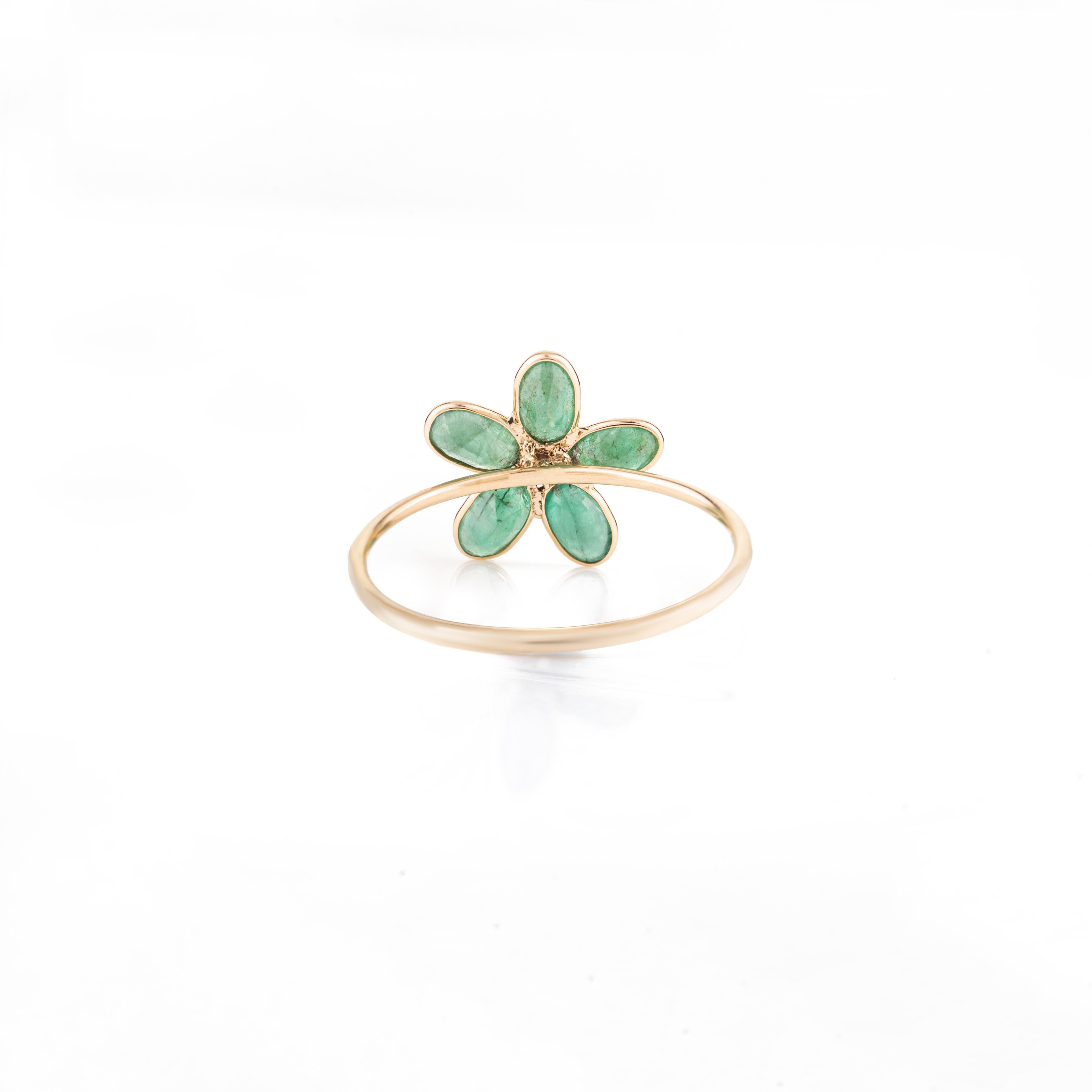 For Sale:  Everyday Emerald Diamond Tiny Floral Ring in 18k Yellow Gold for Her 6