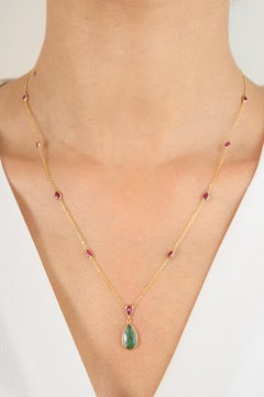 Collana a catena minimalista con smeraldo e rubino per tutti i giorni, regalo per la mamma in oro giallo 18 carati