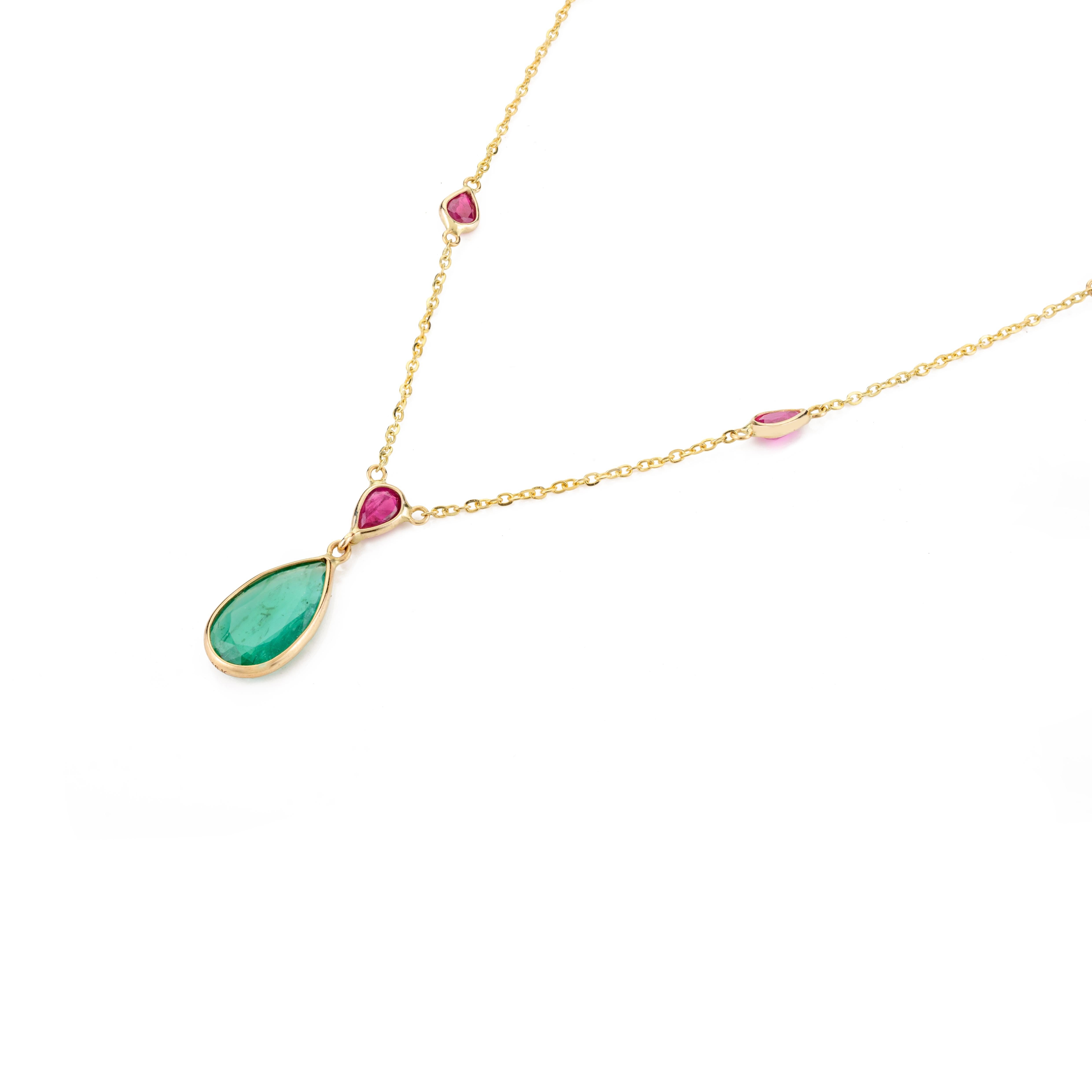 Collar de cadena minimalista con esmeralda y rubí de uso diario Regalo para mamá en oro amarillo de 18 quilates en venta 1