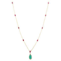 Everyday Emerald Ruby Minimalist Chain Necklace Gift for Mom in 18k Yellow Gold