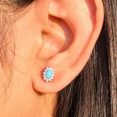 Everyday Halo Zircon with Turquoise 925 Silver Stud Earrings for Girlfriend Gift
