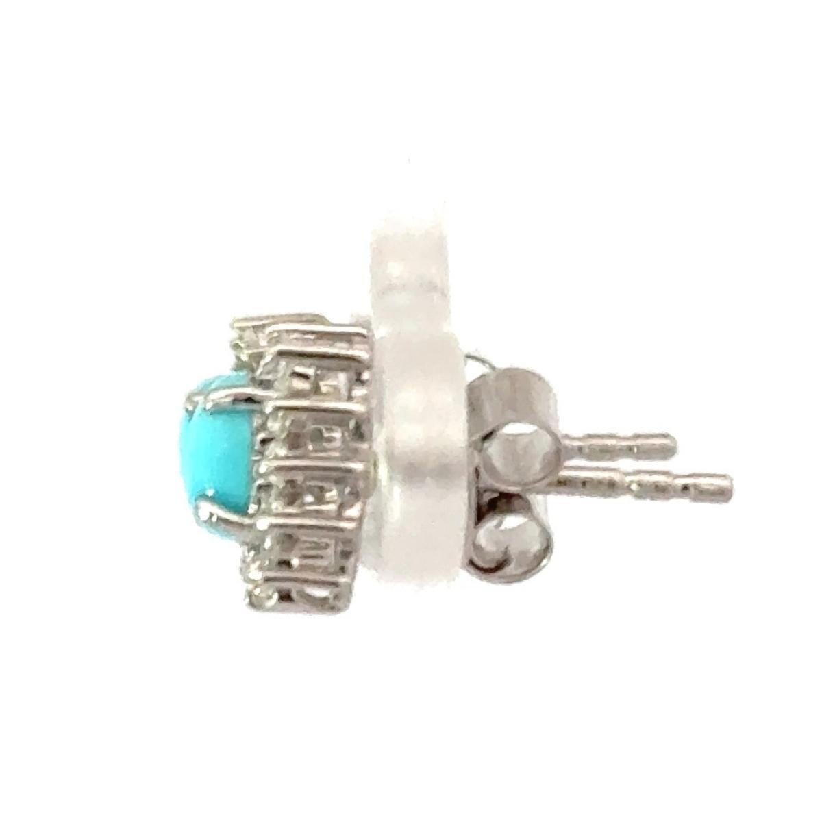 Art déco Clous d'oreilles Everyday Halo Zircon avec turquoise 925 pour mère cadeau en vente
