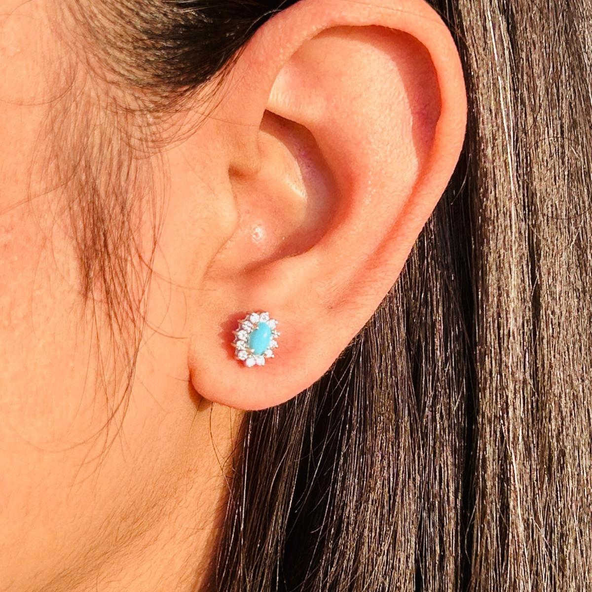Clous d'oreilles Everyday Halo Zircon avec turquoise 925 pour mère cadeau Pour femmes en vente