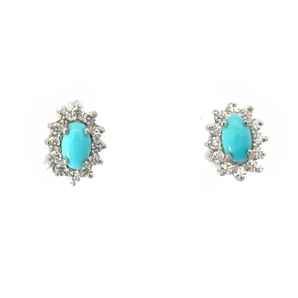 Clous d'oreilles Everyday Halo Zircon avec turquoise 925 pour mère cadeau en vente 2