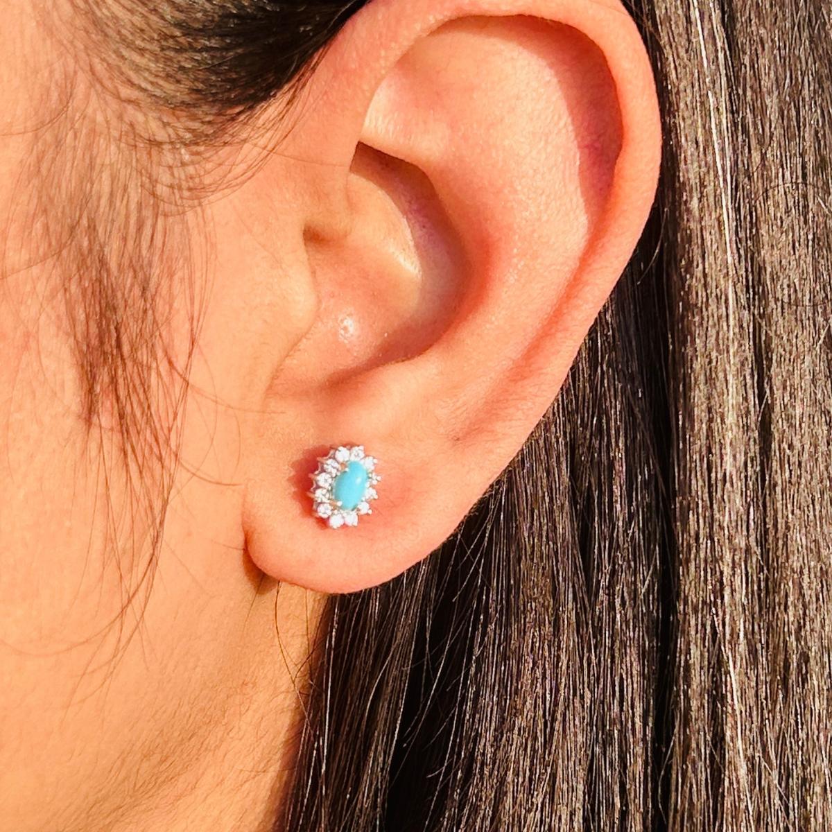 Clous d'oreilles Everyday Halo Zircon avec turquoise 925 pour mère cadeau en vente 3