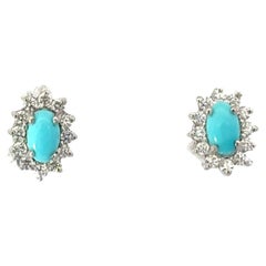 Everyday Halo Zircon with Turquoise 925 Silver Stud Earrings for Girlfriend Gift