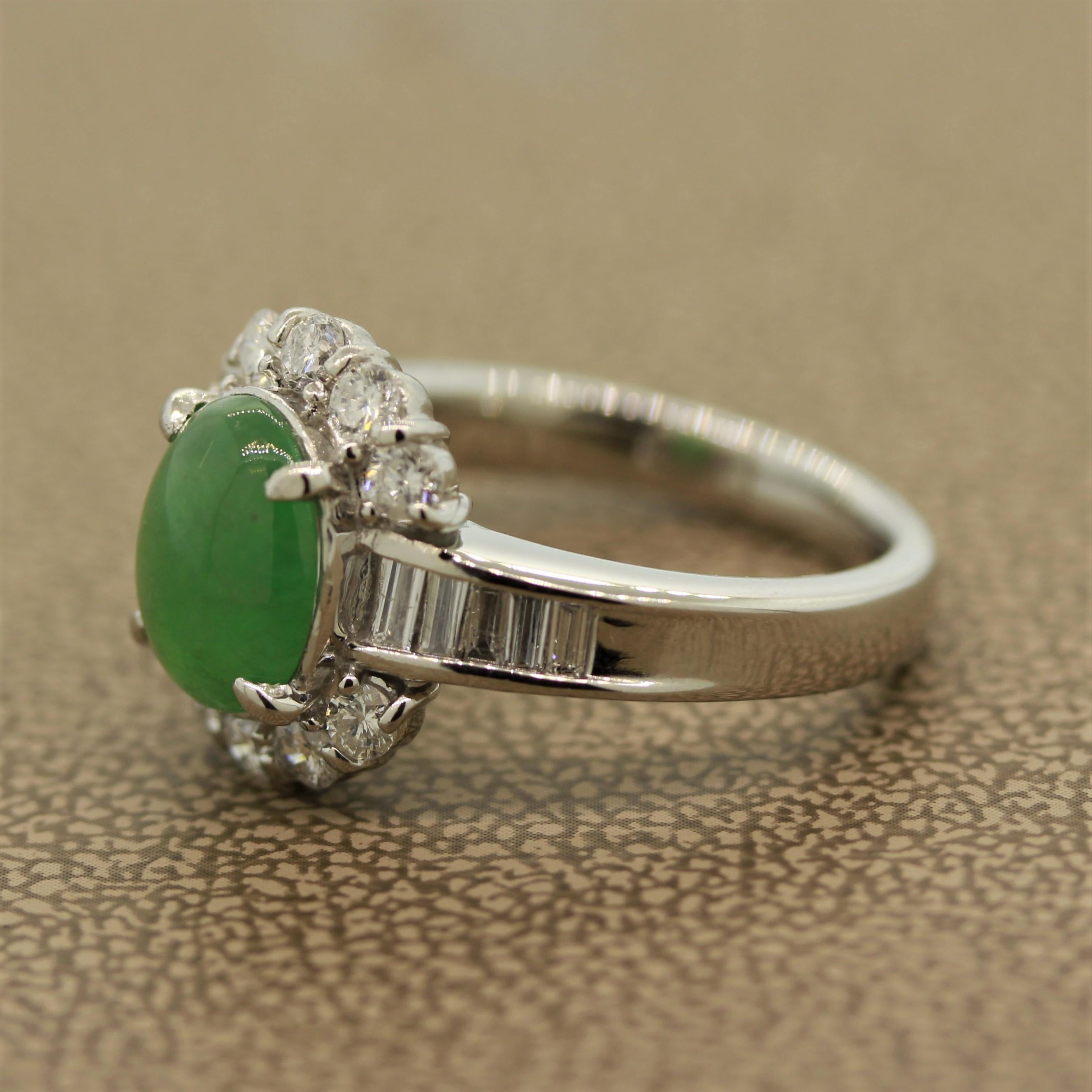 Cabochon Everyday Jadeite Jade Diamond Platinum Ring For Sale