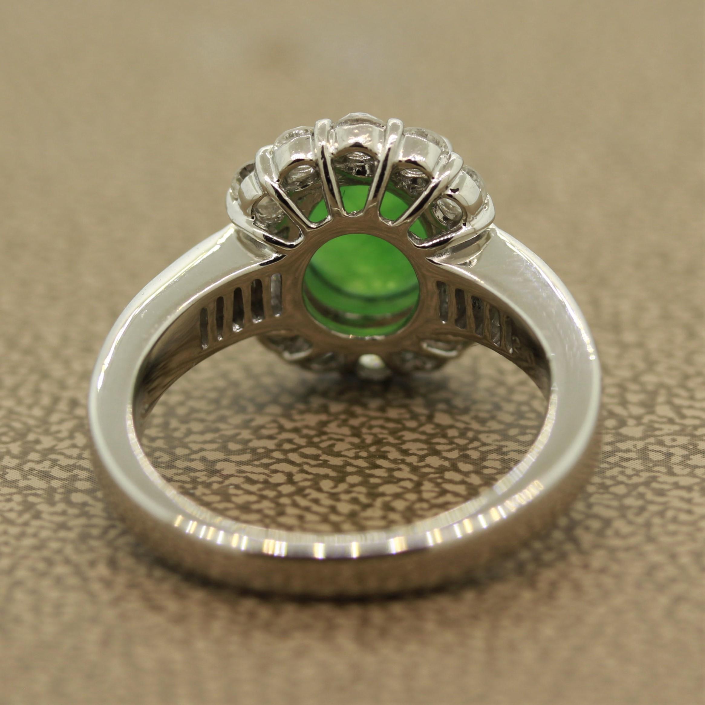 Women's Everyday Jadeite Jade Diamond Platinum Ring For Sale