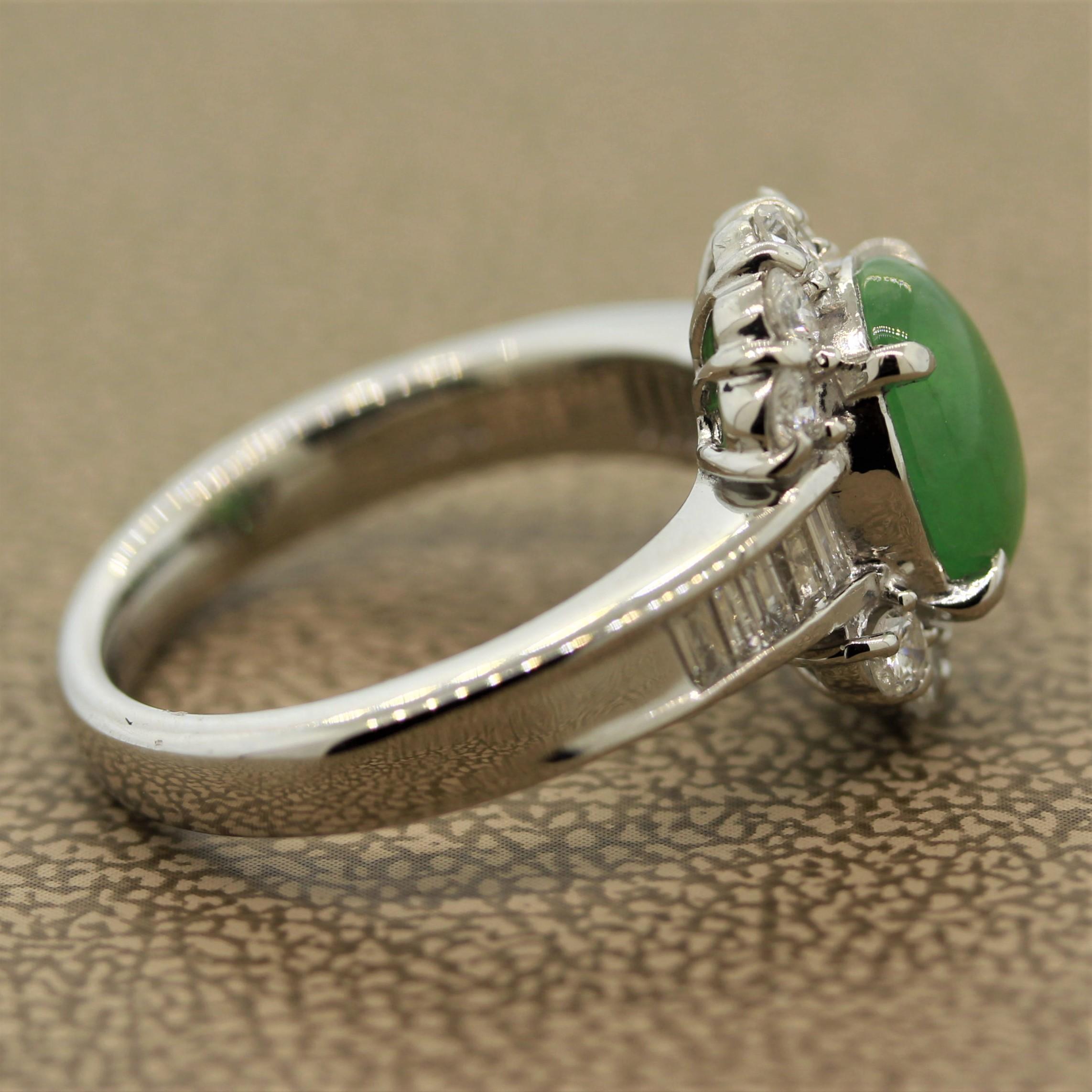 Everyday Jadeite Jade Diamond Platinum Ring For Sale 1