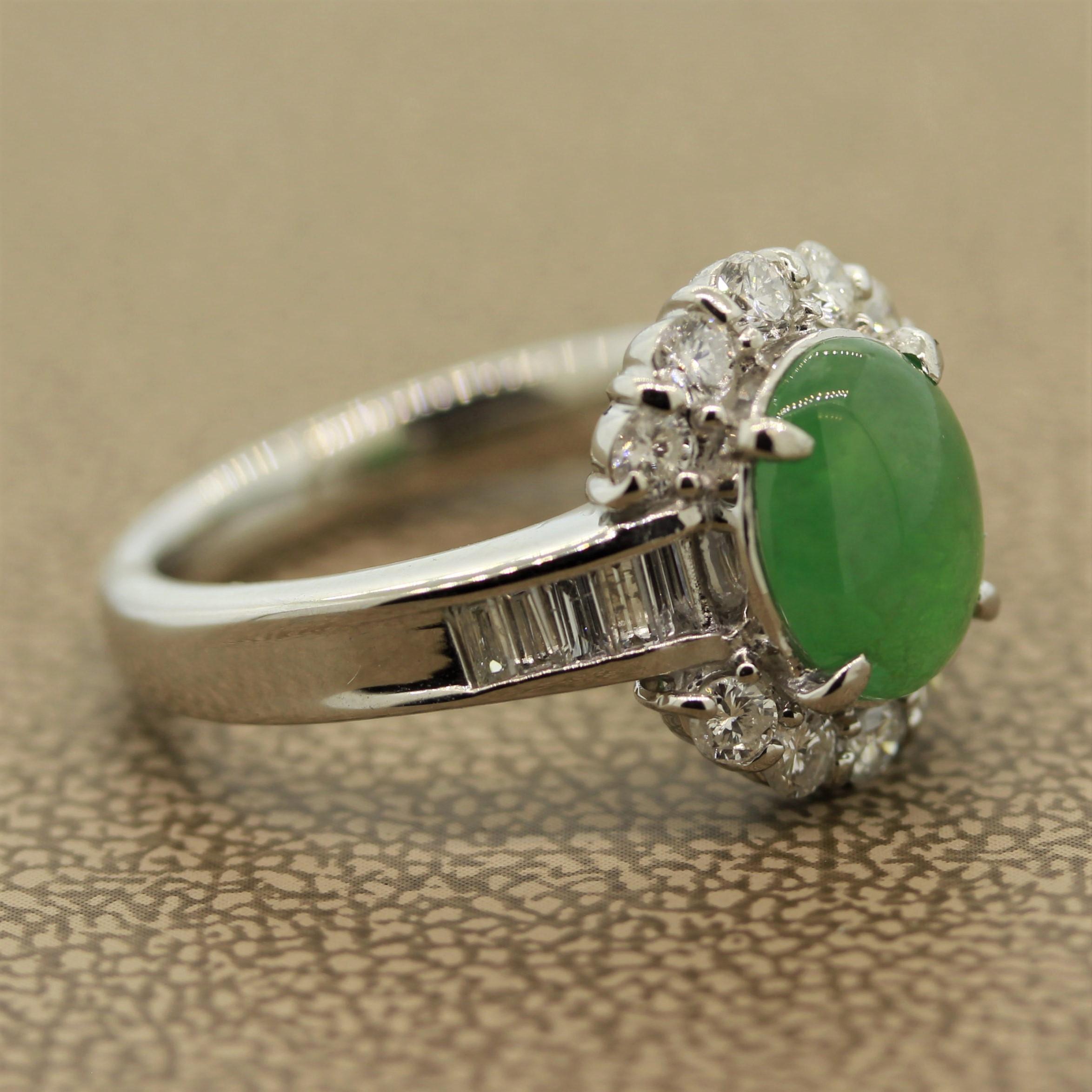 Everyday Jadeite Jade Diamond Platinum Ring For Sale 2