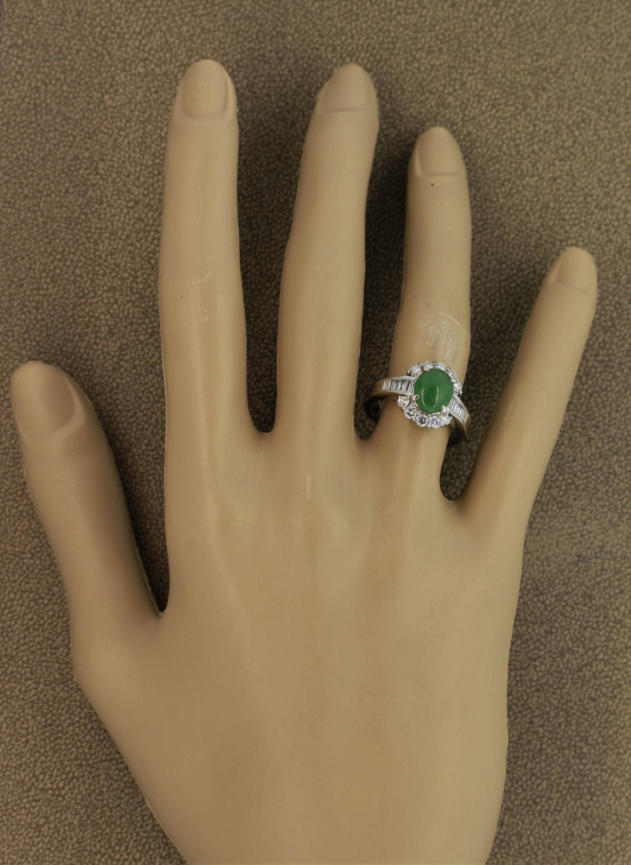 Everyday Jadeite Jade Diamond Platinum Ring For Sale 3