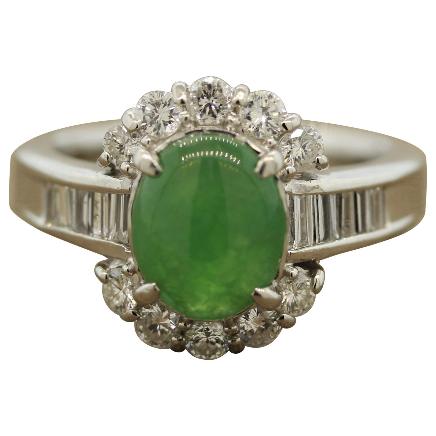 Everyday Jadeite Jade Diamond Platinum Ring For Sale