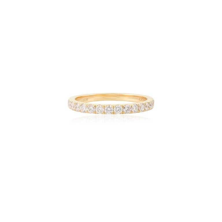 For Sale:  Everyday Moissanite Half Eternity Band Ring for Mom in 18k Solid Yellow Gold 10