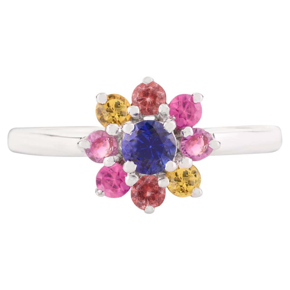 Gemstone Flower Ring - 1,119 For Sale on 1stDibs | flower gemstone ring ...