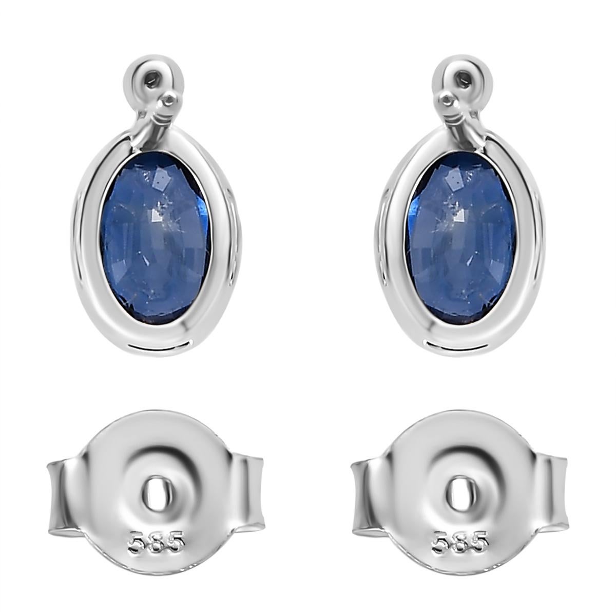 Alltäglicher blauer Saphir Diamant Ohrstecker für Sie in 14k Weißgold (Modernistisch) im Angebot