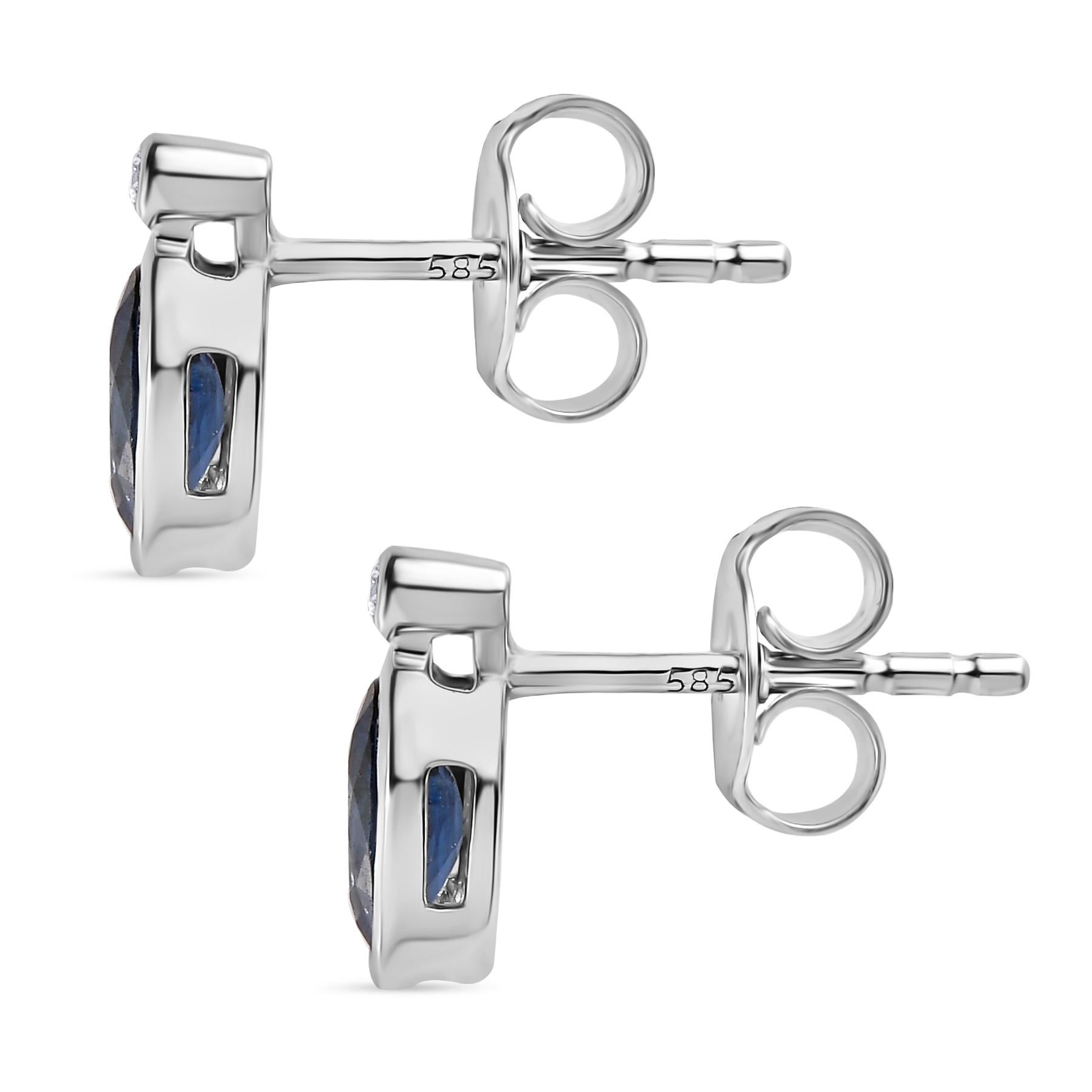 Alltäglicher blauer Saphir Diamant Ohrstecker für Sie in 14k Weißgold im Zustand „Neu“ im Angebot in New York, NY