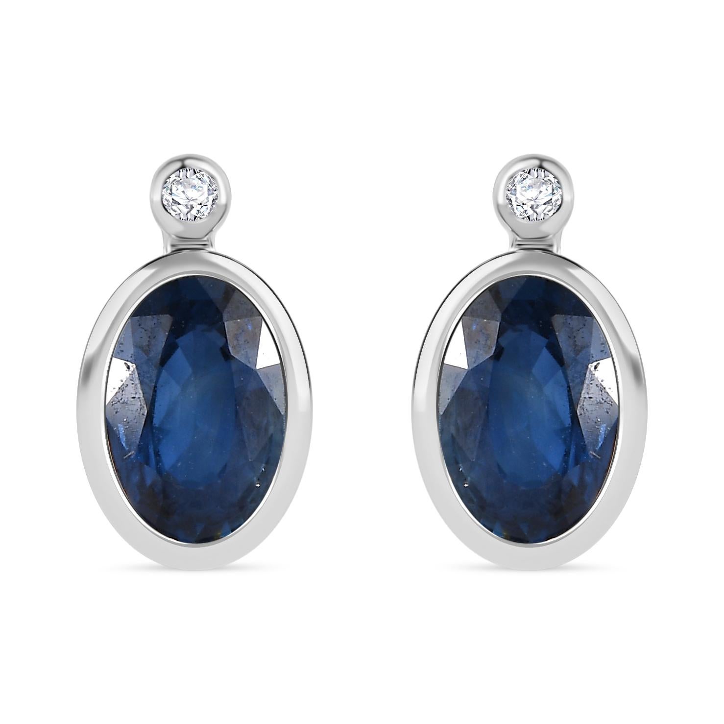 Alltäglicher blauer Saphir Diamant Ohrstecker für Sie in 14k Weißgold im Angebot 3