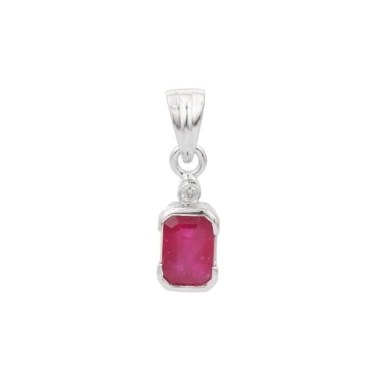 Everyday Octagon Cut Natural Ruby and Diamond Pendant in sterling silver studded with octagon cut ruby and round cut diamonds. This stunning piece of jewelry instantly elevates a casual look or dressy outfit.
Ruby brings energy, calmness and