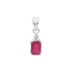 Everyday Octagon Cut Natural Ruby and Diamond Pendant in Sterling Silver
