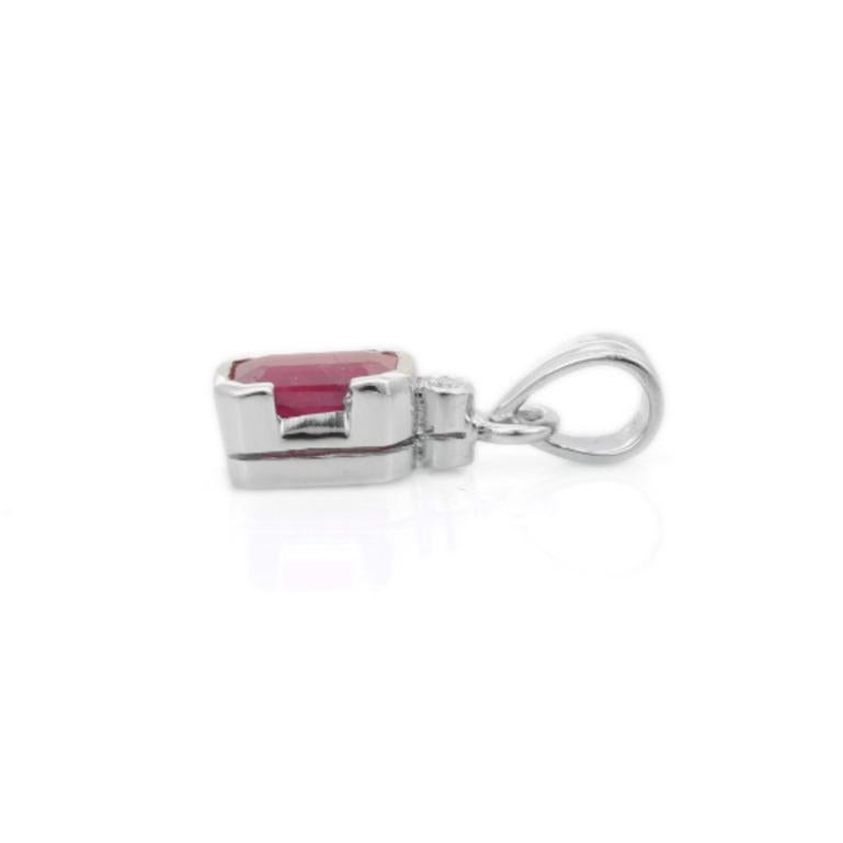 Everyday Octagon Cut Natural Ruby and Diamond Pendant in Sterling Silver In New Condition For Sale In New York, NY