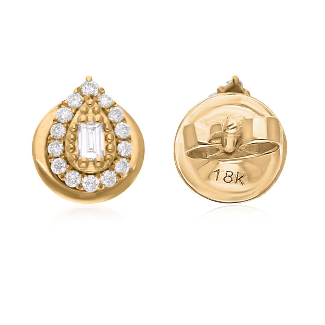 Boucles d'oreilles de tous les jours en or jaune 14K avec diamants de taille poire Tous droits de douane payés en vente 2