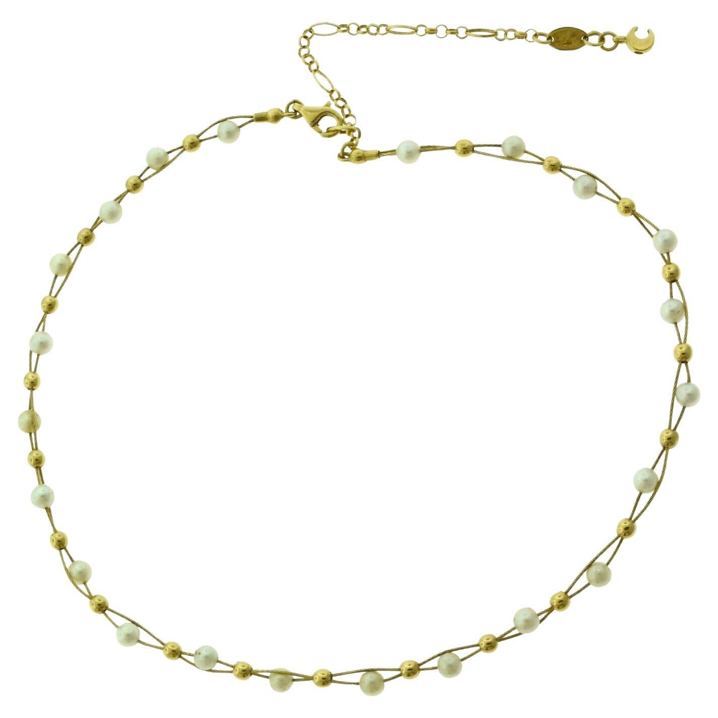 Collana girocollo con perle e perline dorate intrecciate