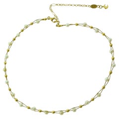 Everyday Pearl and Gold Bead Ball Intertwined Wire Choker Necklace