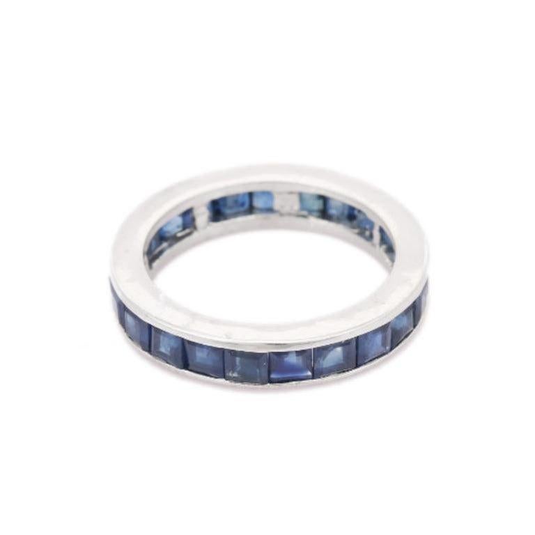 For Sale:  Everyday Ring Blue Sapphire Birthstone Eternity Band for Birthday Gift in Silver 5