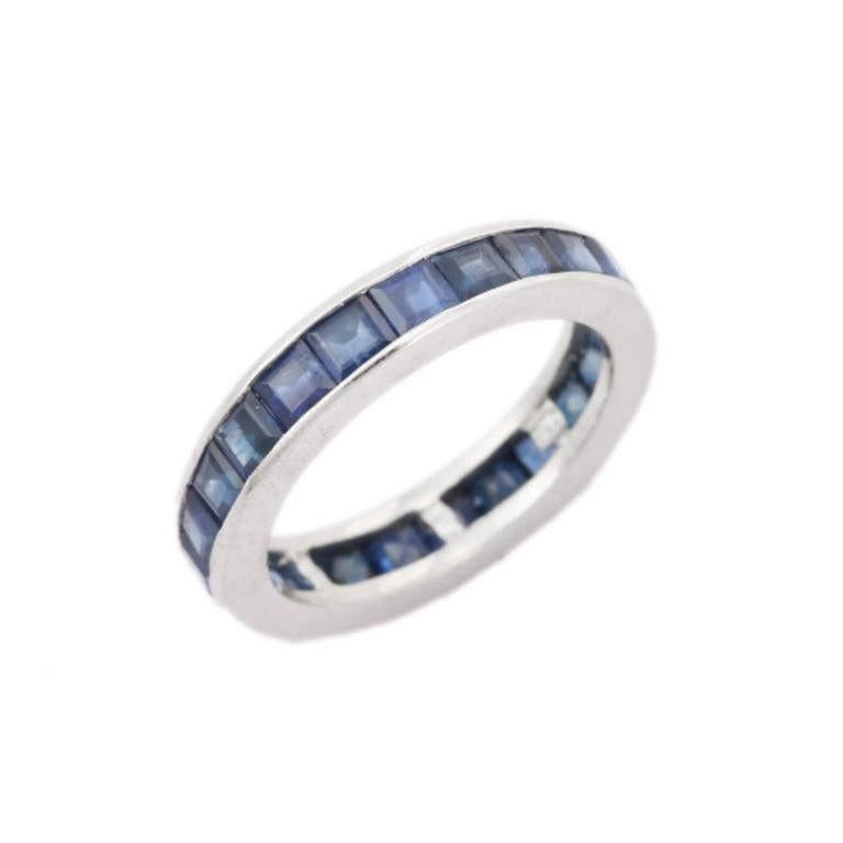 For Sale:  Everyday Ring Blue Sapphire Birthstone Eternity Band for Birthday Gift in Silver 6